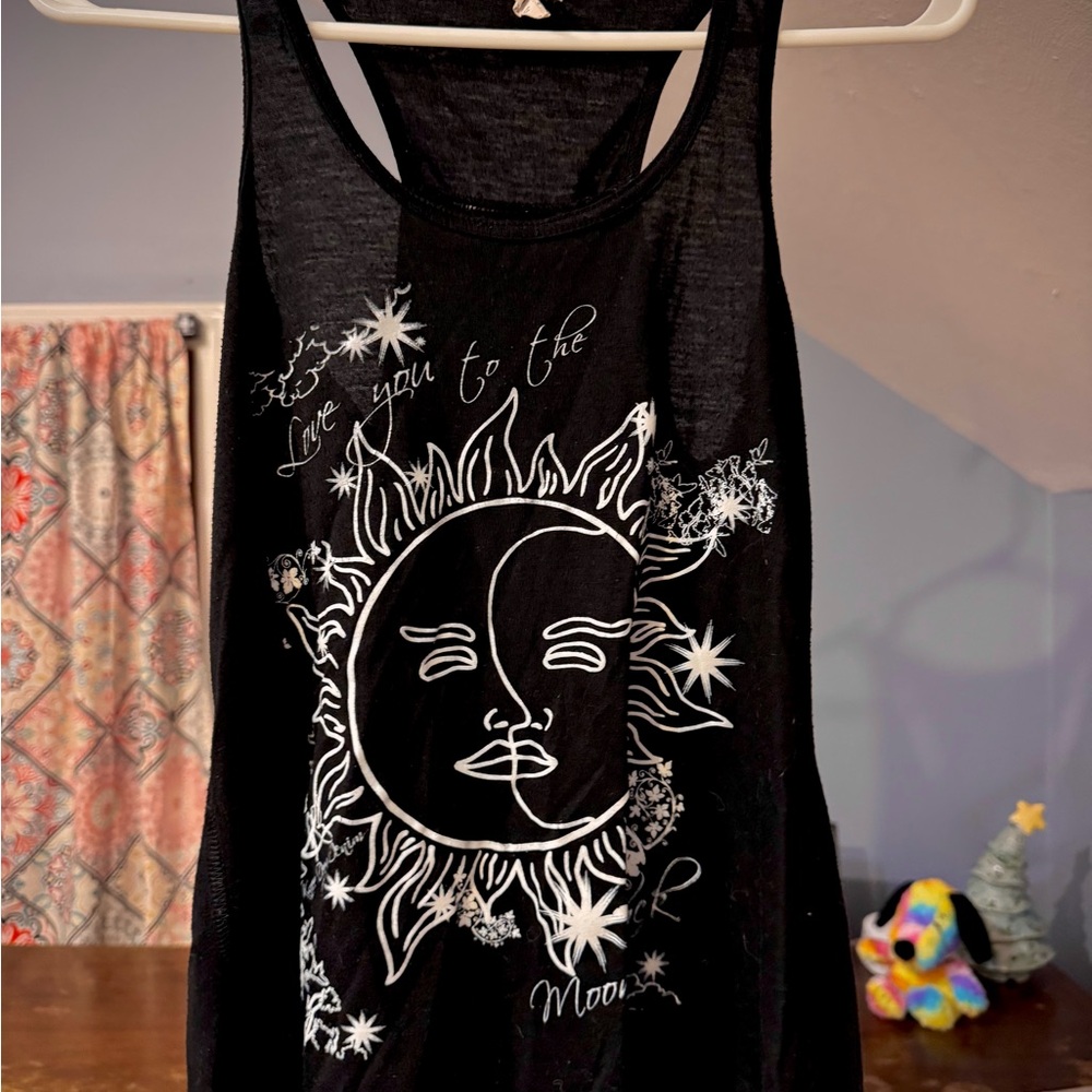Black Sun and Moon Graphic Tank Top